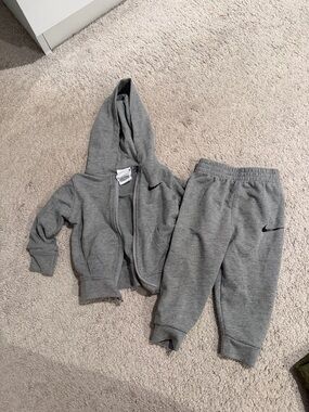 Nike Kids Grey Hooded Zip Jacket & Joggers Set